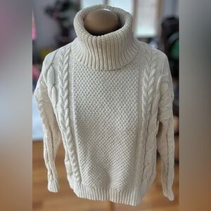Madewell Sweater Cream Cable Knit Turtleneck Pullover Ornament Chunky Size XS